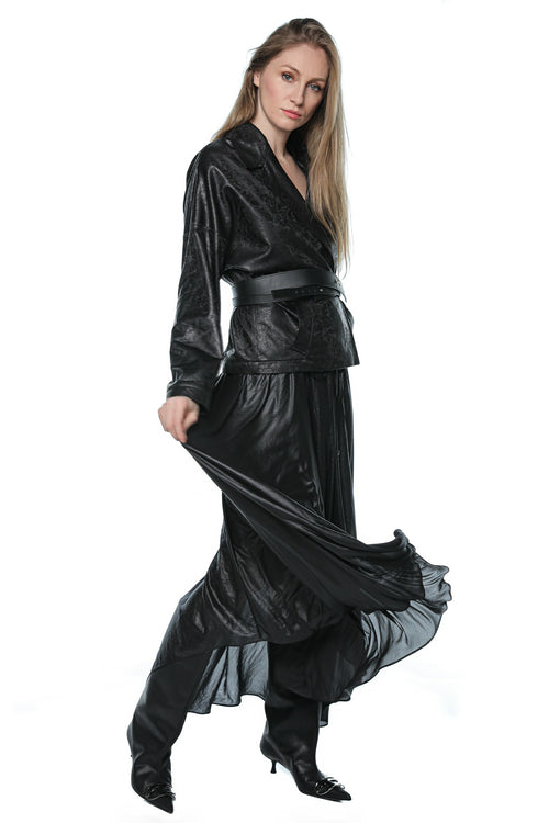 Sacou leather-effect belted