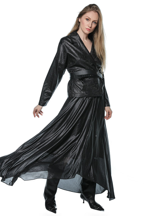 Sacou leather-effect belted