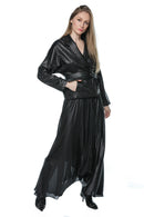 Sacou leather-effect belted